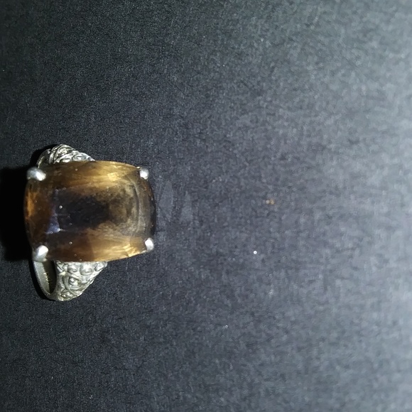 Vintage Cognac Brown Emerald cushion .925 ring - Picture 2 of 4